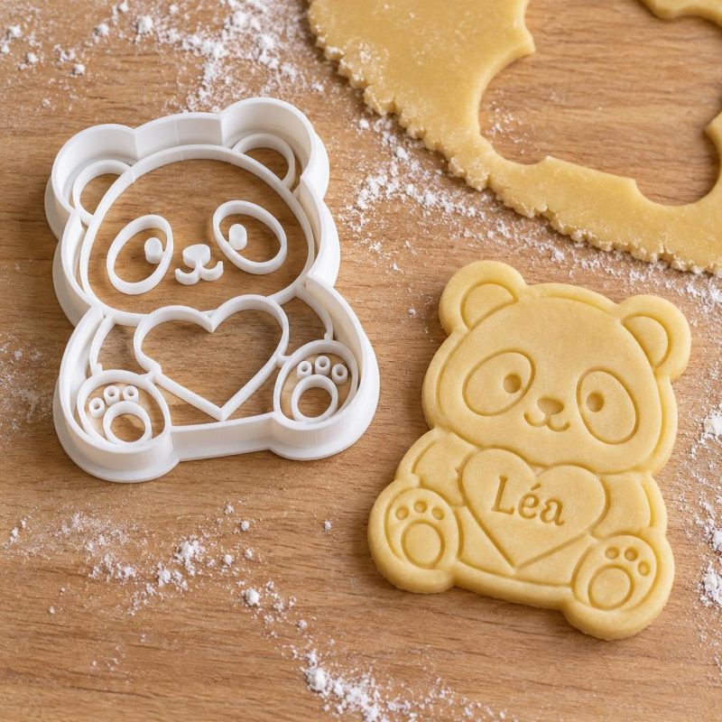 Emporte-pièce panda avec prénom personnalisé : version « Panda assis », imprimé en 3D par 3D'CLYPSE