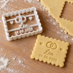 Emporte-pièce petit beurre avec prénoms et date de mariage : version « Alliance », imprimé en 3D par 3D'CLYPSE