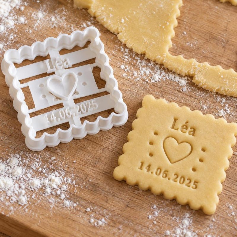 Emporte-pièce petit beurre avec prénoms et date de mariage : version « Cœur », imprimé en 3D par 3D'CLYPSE