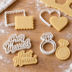 Pack 4 emporte-pièces mariage (petit beurre, cœur, Just Married, bague) imprimé en 3D par 3DClypse