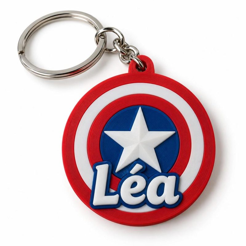 Porte-clé Captain America prénom Porte-clé Captain America prénom imprimé en 3D par 3DClypse