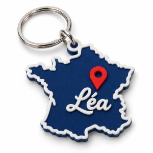 Porte-clé carte France point GPS prénom imprimé en 3D par 3DClypse