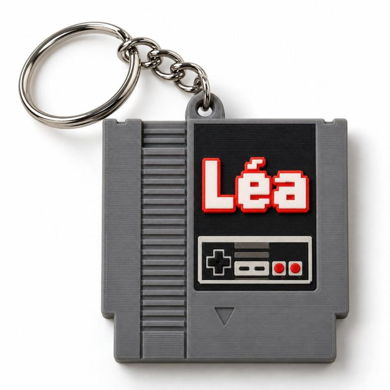 Porte-clé cartouche NES rétro texte imprimé en 3D par 3DClypse