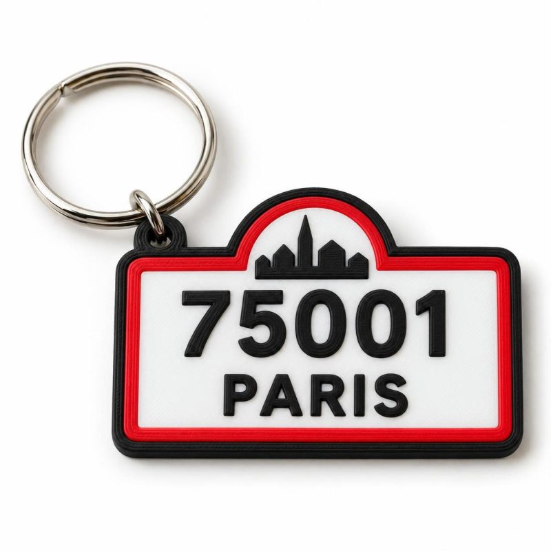 Porte-clé code postal et ville imprimé en 3D par 3DClypse