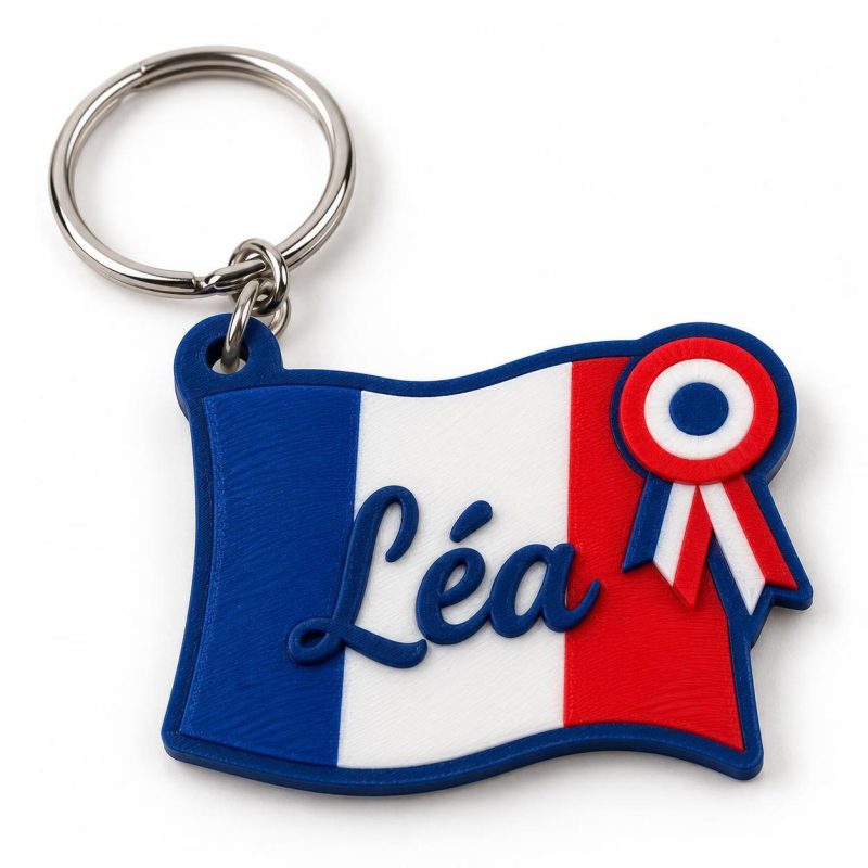 Porte-clé drapeau France cocarde prénom imprimé en 3D par 3DClypse