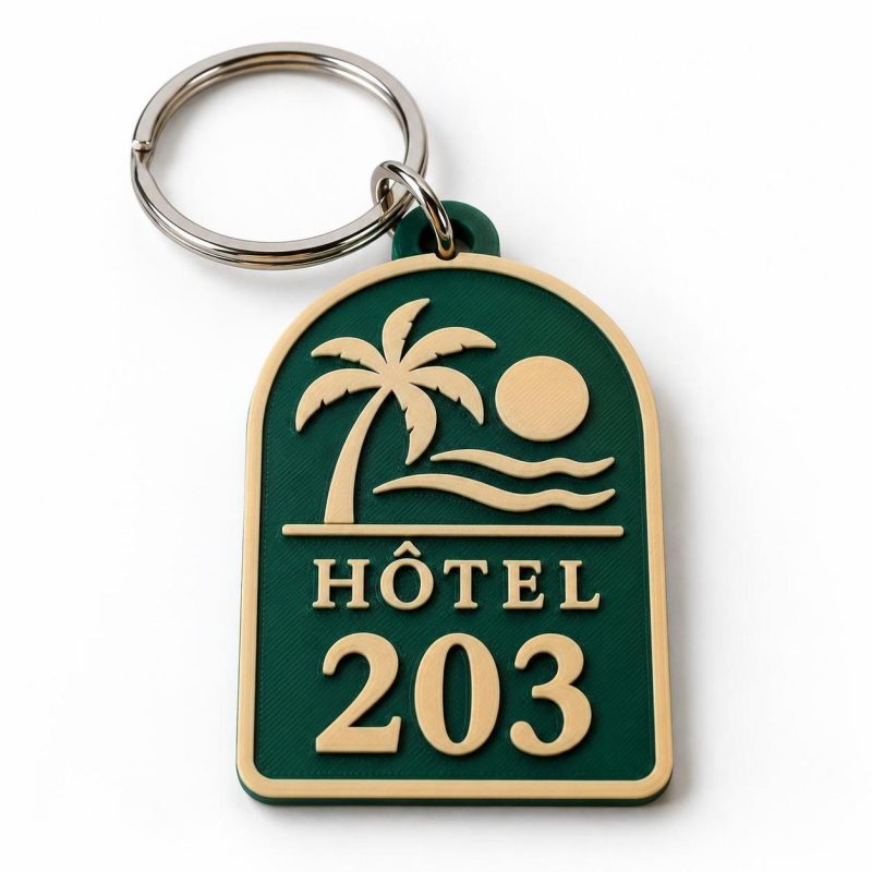 Porte-clé hôtel logo et N° chambre imprimé en 3D par 3DClypse