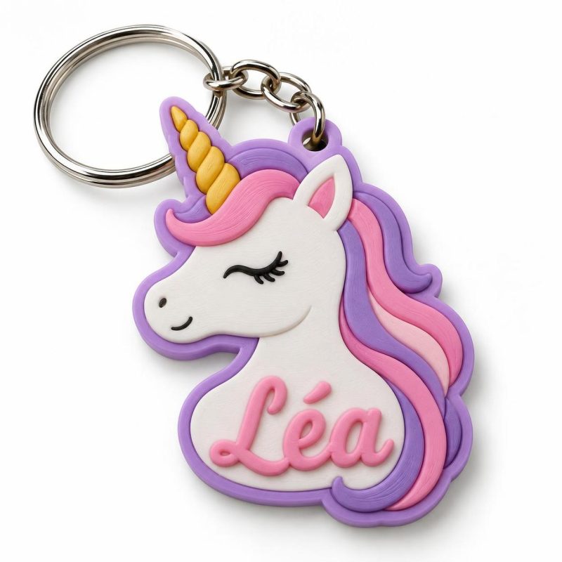 Porte-clé licorne prénom imprimé en 3D par 3DClypse