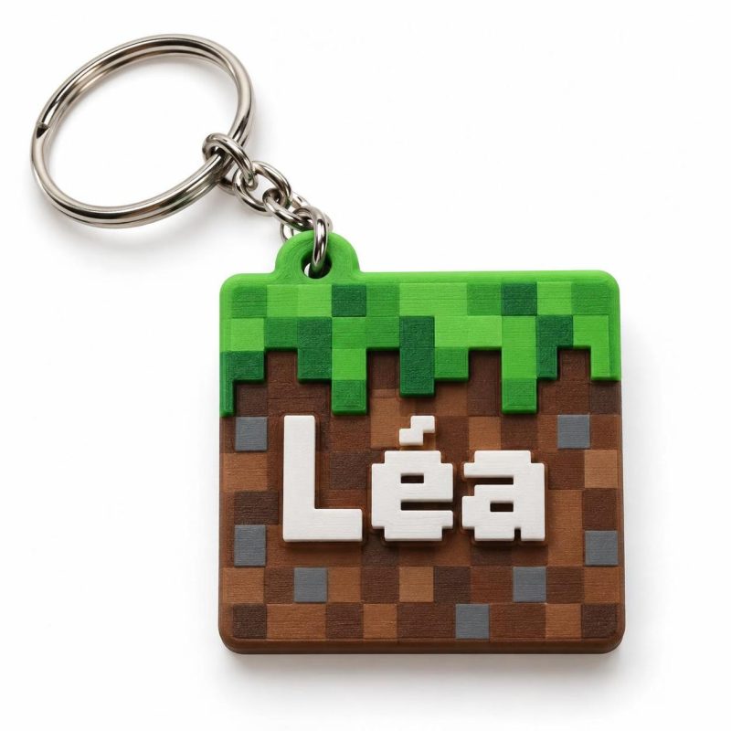 Porte-clé Minecraft bloc pseudo imprimé en 3D par 3DClypse