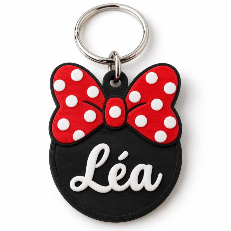 Porte-clé Minnie nœud prénom imprimé en 3D par 3DClypse