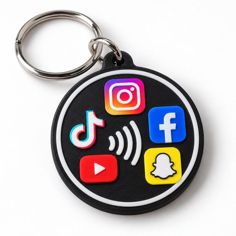 Porte-clé NFC réseaux sociaux, imprimé en 3D par 3D'CLYPSE