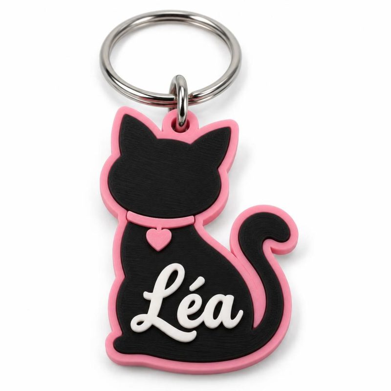 Porte-clé silhouette chat ou chien prénom imprimé en 3D par 3DClypse