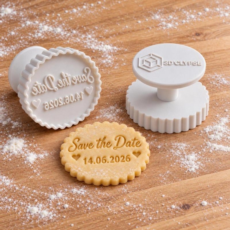 Tampon biscuit mariage Save the Date personnalisé imprimé en 3D par 3DClypse