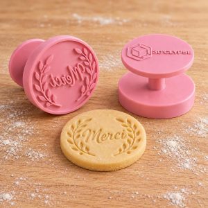 Tampon biscuit Merci invités branche olivier imprimé en 3D par 3DClypse