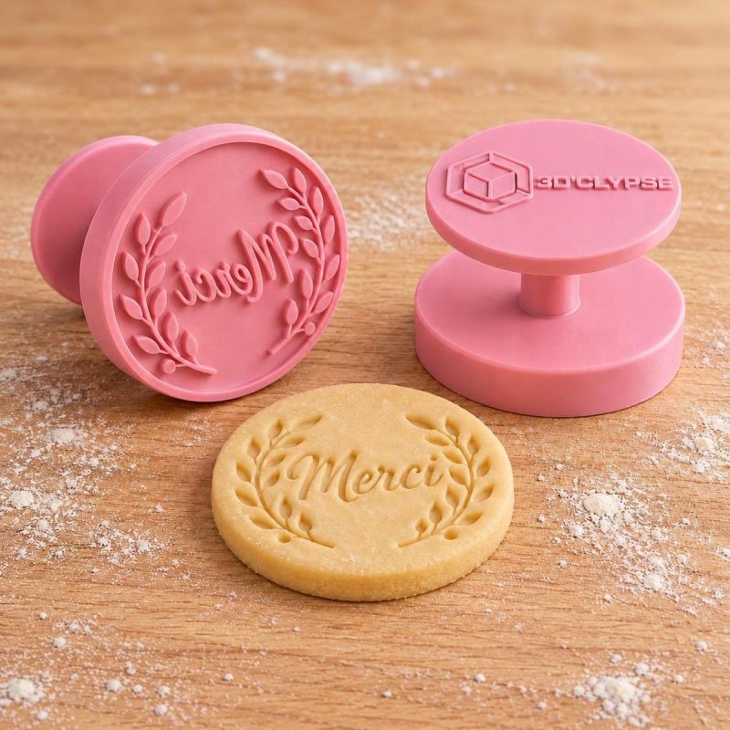 Tampon biscuit Merci invités branche olivier imprimé en 3D par 3DClypse