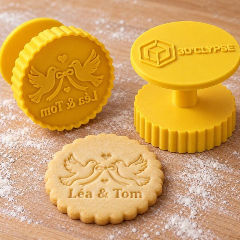 Tampon cookie colombes et prénoms personnalisé imprimé en 3D par 3DClypse