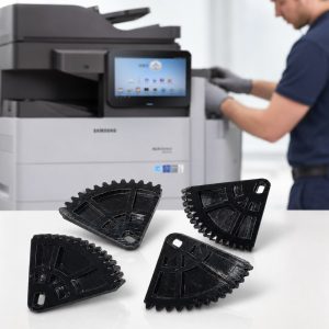 Cassette de levage engrenage Samsung JC66-03278A imprimée en 3D devant une imprimante MultiXpress