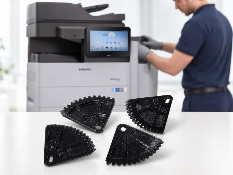 Cassette de levage engrenage Samsung JC66-03278A imprimée en 3D devant une imprimante MultiXpress