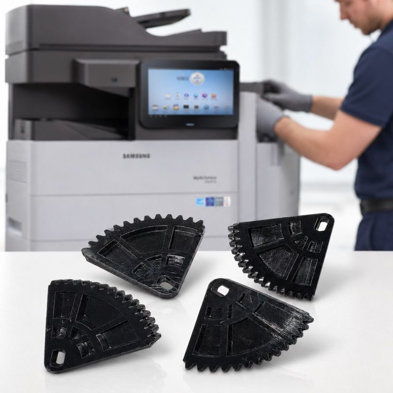 Cassette de levage engrenage Samsung JC66-03278A imprimée en 3D devant une imprimante MultiXpress