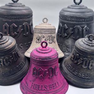 Collection de cloches AC/DC Hells Bell imprimées en 3D : patines bronze, or, argent, crème et rose vintage