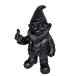 Nain de jardin biker doigt d'honneur en peinture Raptor noir – vue trois quarts