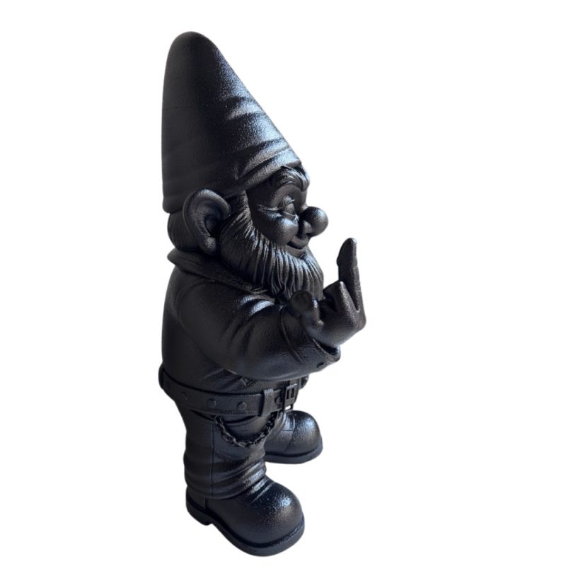 Nain de jardin biker XXL peint en noir – vue de profil
