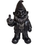 Nain de jardin biker doigt d'honneur peint en Raptor noir – vue de face