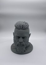 Buste Ragnar support de casque audio – vue de face, tresses et barbe sculptées