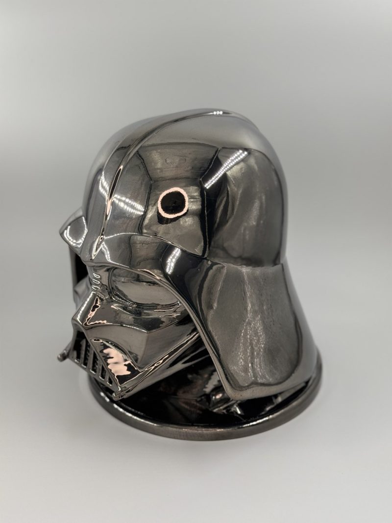 Support casque audio Dark Vador chrome miroir de profil, dôme poli effet miroir