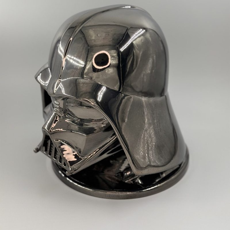 Support casque audio Dark Vador chrome miroir de profil, dôme poli effet miroir