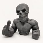 Support casque moto Skull Biker – Tête de mort doigt d'honneur (38 cm), imprimé en 3D par 3D'CLYPSE
