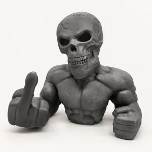 Support casque moto Skull Biker – Tête de mort doigt d'honneur (38 cm), imprimé en 3D par 3D'CLYPSE