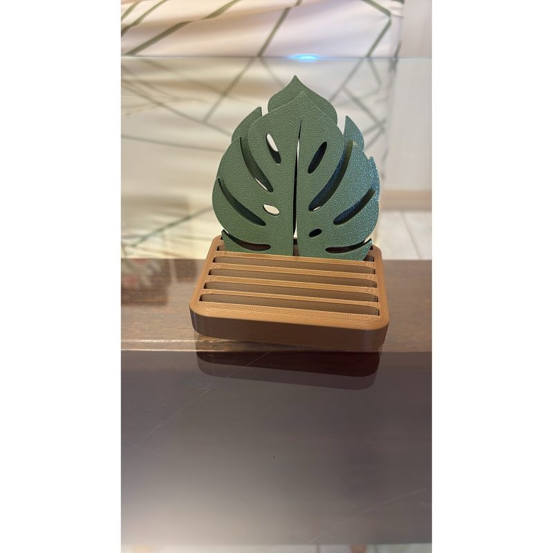 Dessous-de-verre feuille de monstera — set avec support