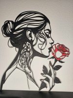 Tableau mural « Femme et rose » — silhouette en relief