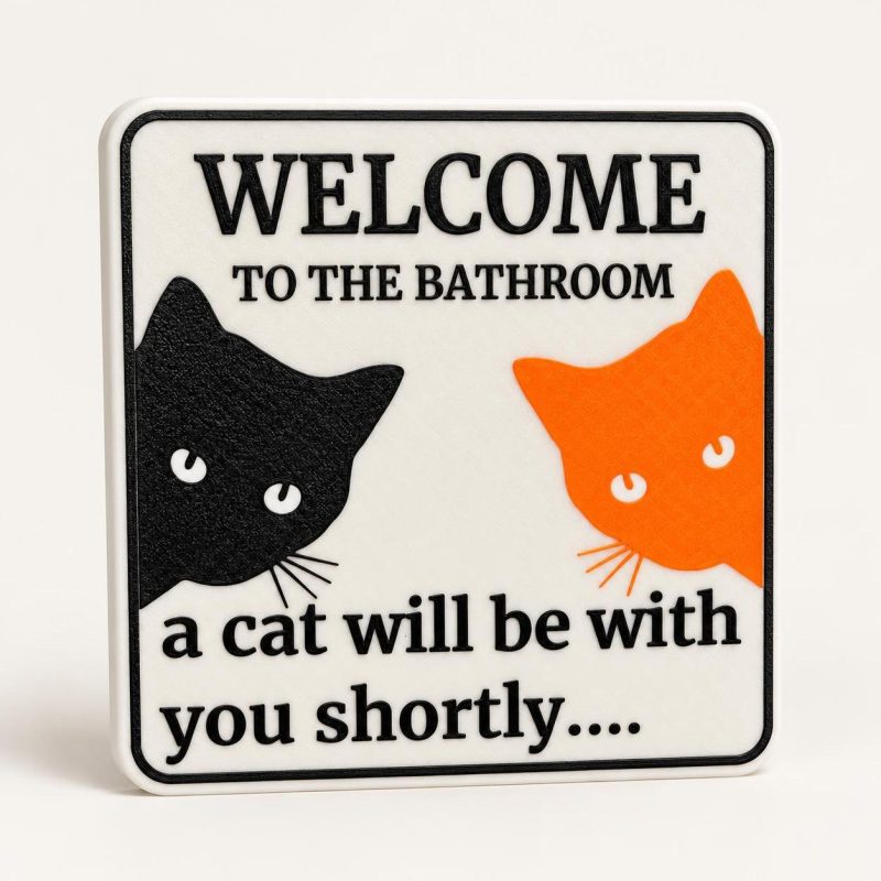 Plaque de toilettes « un chat va s'occuper de vous », imprimé en 3D par 3D'CLYPSE