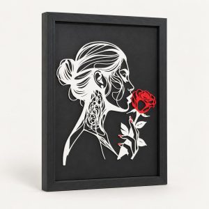 Tableau mural « Femme et rose », silhouette en relief, imprimé en 3D par 3D'CLYPSE