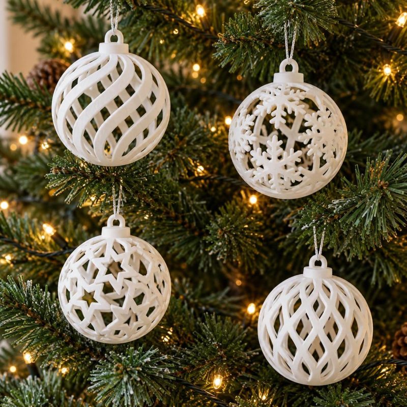 Boules de Noël ajourées à suspendre, lot de 4, imprimé en 3D en PLA