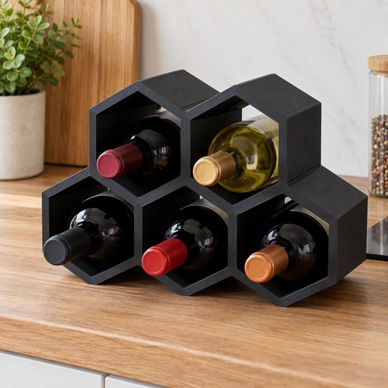 Porte-bouteille de vin à poser, nid d'abeille, imprimé en 3D en PLA