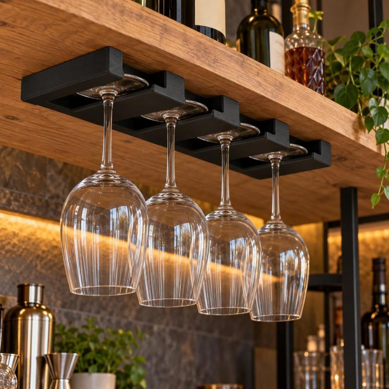 Porte-verres à pied à fixer sous une étagère, lot de 2, imprimé en 3D en PLA