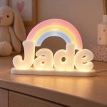 Prénom lumineux 3D Jade avec arc-en-ciel, LED blanc chaud
