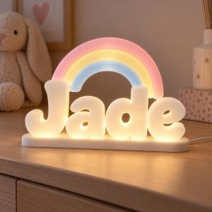 Prénom lumineux 3D Jade avec arc-en-ciel, LED blanc chaud