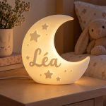 Veilleuse prénom Léa en forme de lune imprimée en 3D, lumière blanc chaud