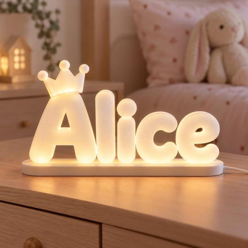prenom-lumineux-3d-couronne-blanc-chaud Prénom lumineux 3D Alice avec une couronne, LED blanc chaud