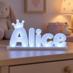 Prénom lumineux 3D Alice avec une couronne, LED Blanc froid