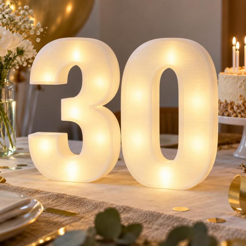 Chiffre 30 lumineux imprimé en 3D pour un anniversaire