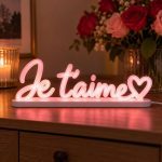 Message Je t'aime lumineux 3D en écriture manuscrite, LED rose