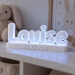 Prénom lumineux 3D Louise avec date de naissance, LED Blanc froid