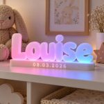 Prénom lumineux 3D Louise avec date de naissance, LED multicolore