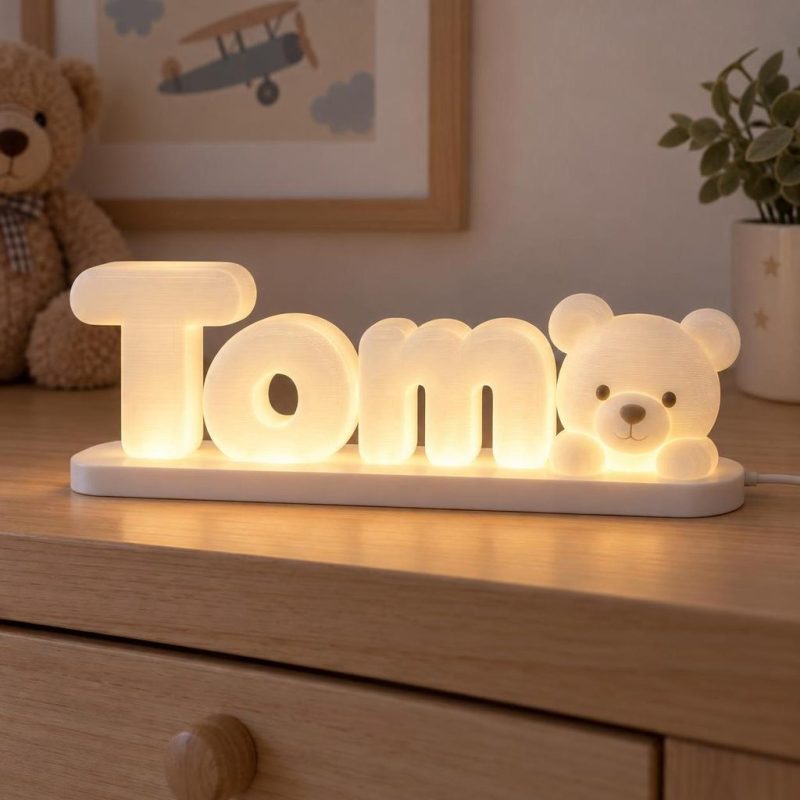 prenom-lumineux-3d-ourson-blanc-chaud Prénom lumineux 3D Tom avec un ourson, LED blanc chaud