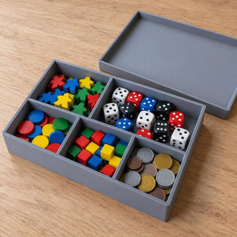 Rangement à compartiments pour pions et dés, imprimé en 3D en PLA