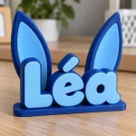 Prénom 3D Stitch vu de près, lettres bicolores imprimées en 3D, avec un accessoire (grandes oreilles) en option